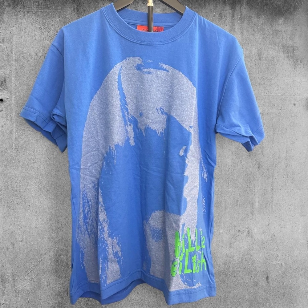 Billie Eilish blue t-shirt size medium with white graphic Blohsh